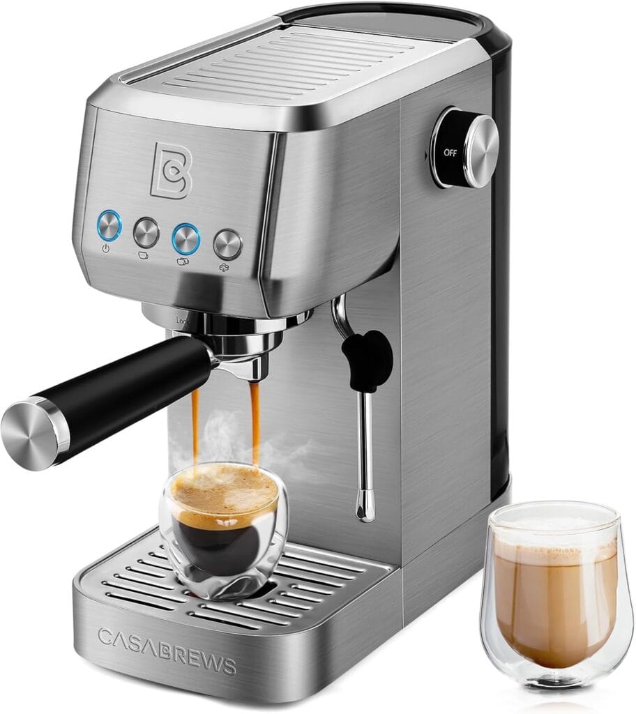 CASABREWS Espresso Machine 20 Bar, Stainless Steel Coffee Maker with Milk Frother Steam Wand for Cappuccino, Latte, 43.9oz Water Tank, Dark Silver