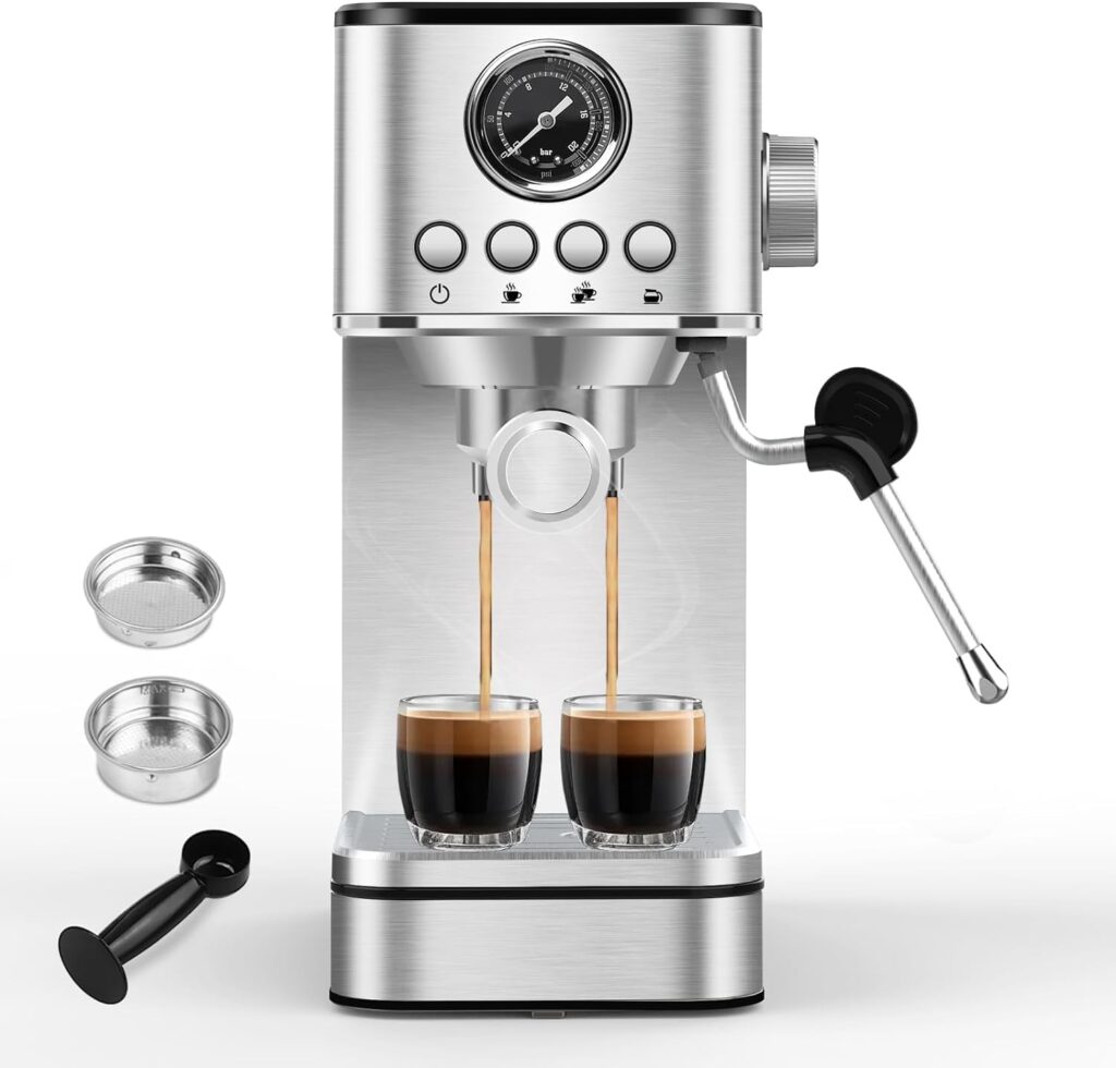 Espresso Machine Coffee Makers 20 Bar, Stainless Steel Espresso Machine with Milk Frother/Steam Wand for Espresso, Latte and Cappuccino – Premium Home Coffee Maker for Barista Quality Drinks