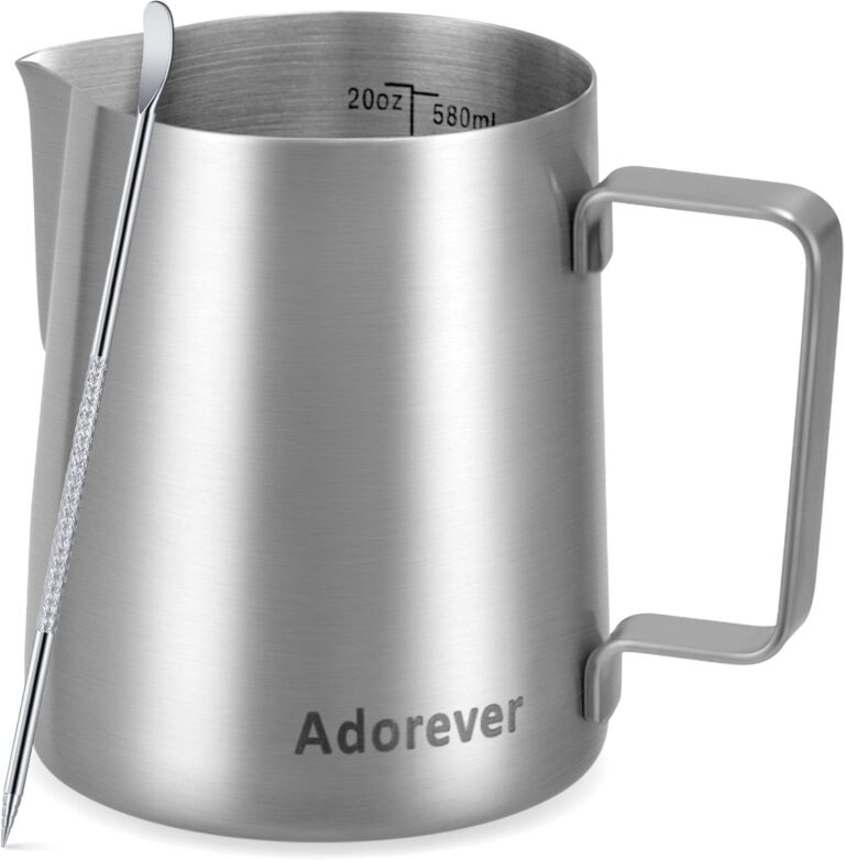 Milk Frothing Pitcher, 20oz Stainless Steel Milk Frother Cup Steaming Pitcher, Cappuccino Espresso Accessories Coffee Bar Barista Tools, Metal Steamer Cup Milk Jug with Latte Art Pen, Matte Steel