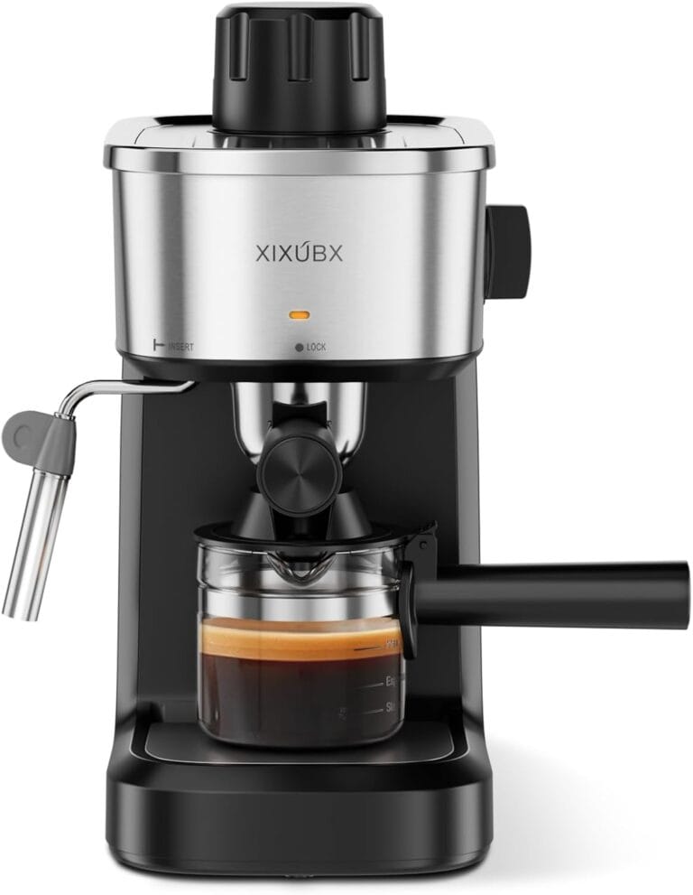 6 Bar Espresso Machine, 800W Compact Coffee Maker with Stainless Steel Cup Warmer, Steam Milk Frother, Automatic Pressure Relief, Cappuccino & Latte Maker, Black, for Home and Office