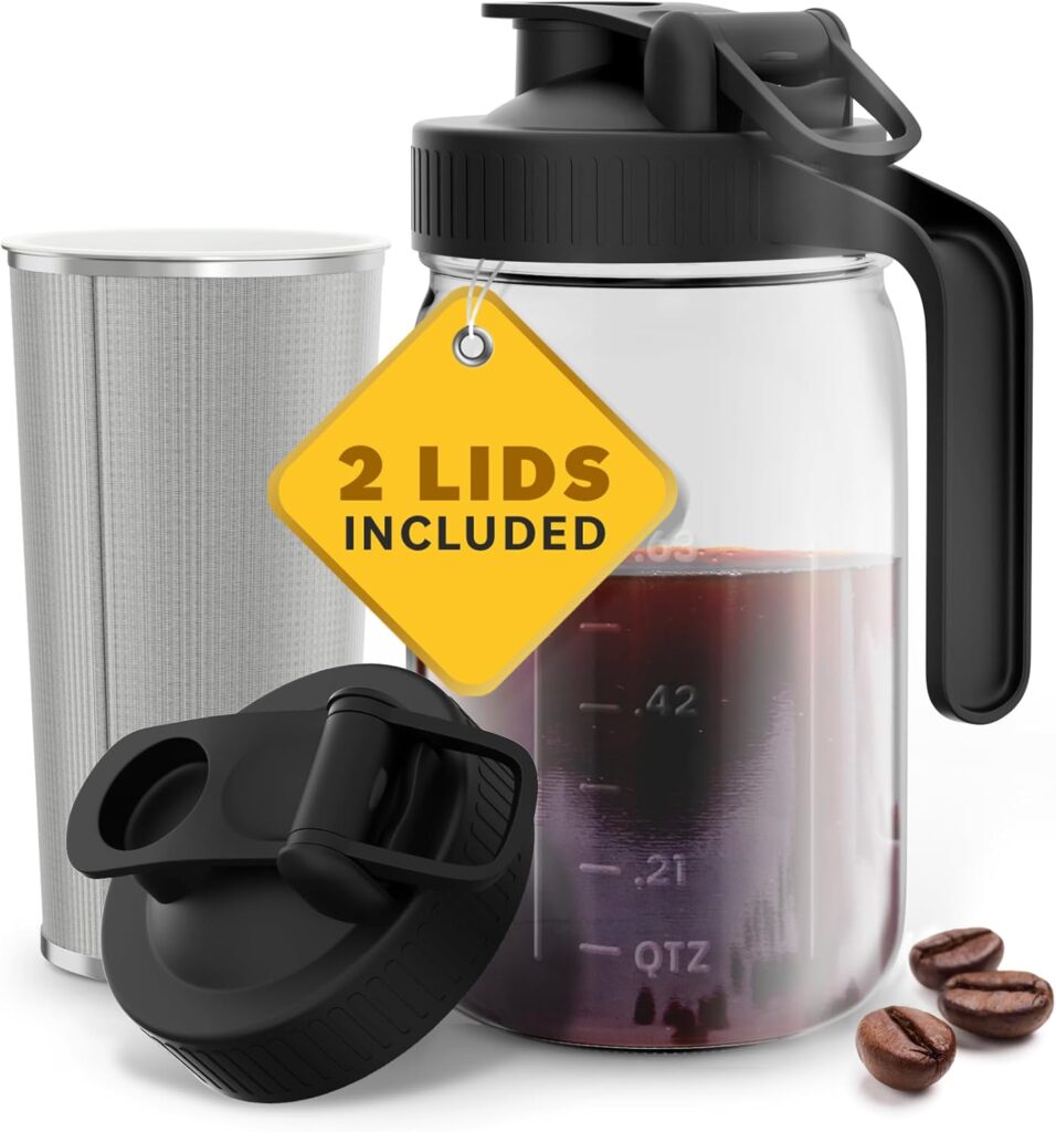 Home Hero Glass Cold Brew Coffee Maker – Durable Mason Jar Glass Container & Cold Brew Pitcher – 304 Stainless Steel Mesh Filter & Coffee Infuser – Versatile Drink Maker & Tea Pitcher – 32 Oz, Black Home Hero Glass Cold Brew Coffee Maker – Durable Mason Jar Glass Container & Cold Brew Pitcher – 304 Stainless Steel Mesh Filter & Coffee Infuser – Versatile Drink Maker & Tea Pitcher – 32 Oz, Black