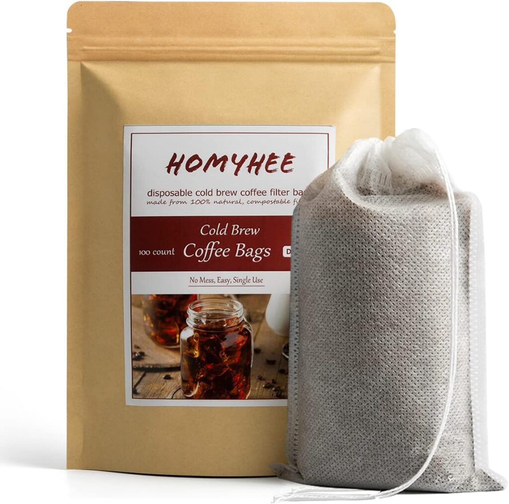 No Mess Cold Brew Coffee Filters – 100 Count Disposable Fine Mesh Brewing Bags for Concentrate/Iced Coffee Maker, French/Cold Press Kit, Hot Tea in Mason Jar or Pitcher, 4 x 6 Inches