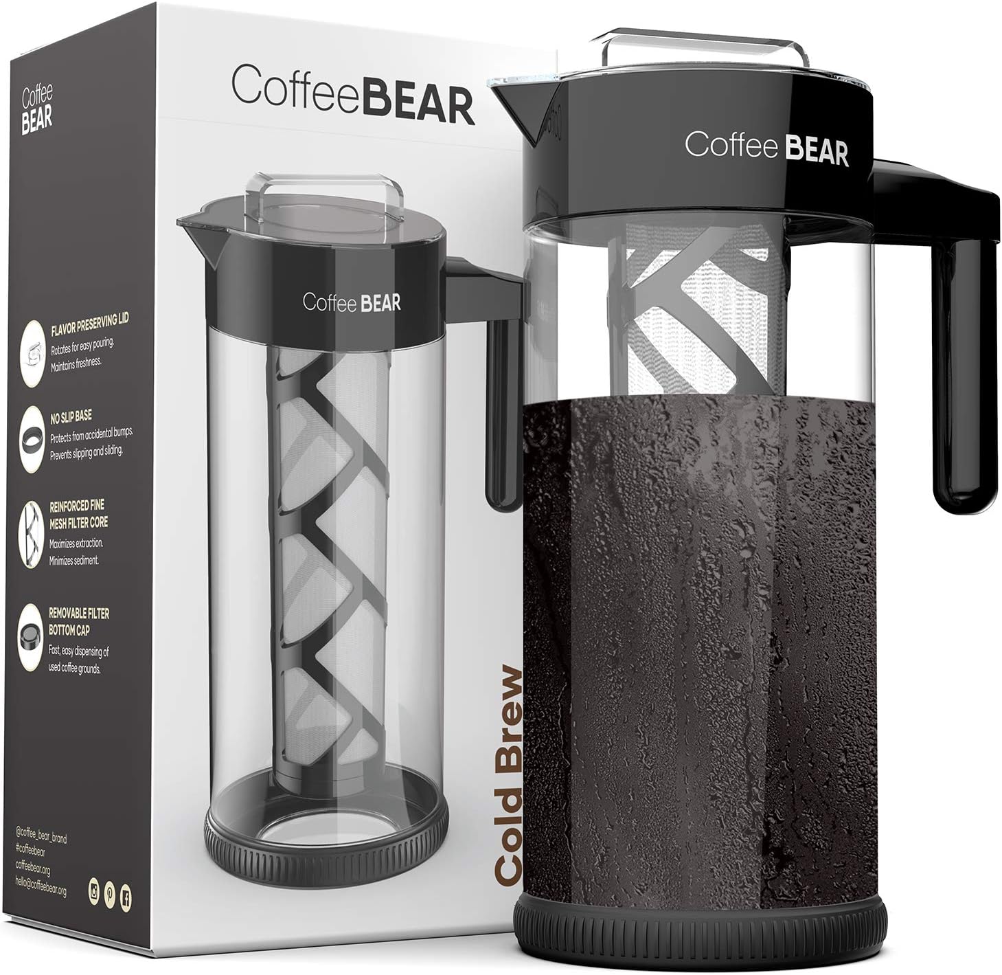 COFFEE BEAR – Cold Brew Coffee Maker and Iced Tea Brewer, Large 1.3L (44oz) Borosilicate Glass Pitcher with Reusable Mesh Filter, Easy to Clean, Dishwasher Safe COFFEE BEAR – Cold Brew Coffee Maker and Iced Tea Brewer, Large 1.3L (44oz) Borosilicate Glass Pitcher with Reusable Mesh Filter, Easy to Clean, Dishwasher Safe