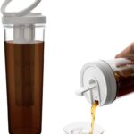 watchget Portable Cold Brew Coffee Maker 34oz/1L Iced Coffee Maker and Tea Brewer Leak-Proof Removable Fine Mesh Filter Perfect for Outdoor Camping Trip (White)