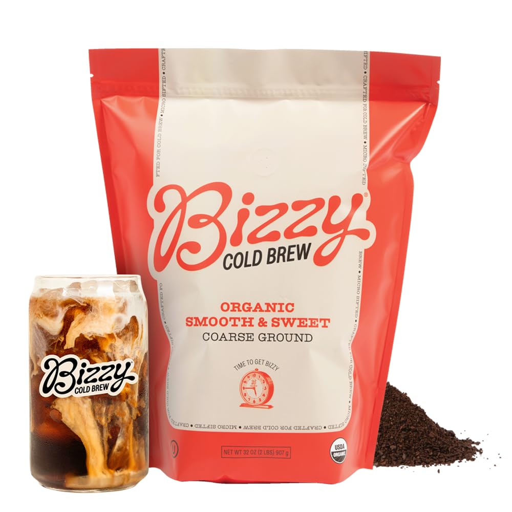 Bizzy Organic Cold Brew Coffee | Smooth & Sweet Blend | Coarse Ground Coffee | Medium Roast | Micro Sifted | Specialty Grade | 100% Arabica | 2 LB Bizzy Organic Cold Brew Coffee | Smooth & Sweet Blend | Coarse Ground Coffee | Medium Roast | Micro Sifted | Specialty Grade | 100% Arabica | 2 LB