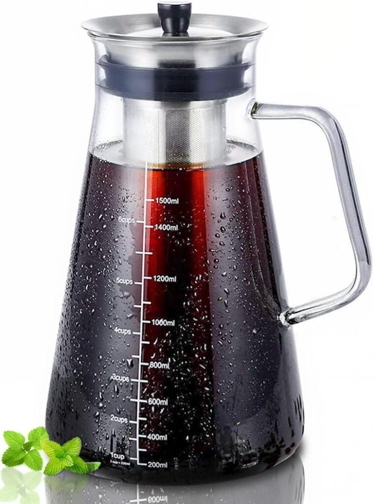 Aquach Airtight Cold Brew Coffee (Iced Tea) Maker 51oz/1.5L, BPA-Free, Durable Borosilicate Glass Pitcher and Stainless Steel Fine-Mesh Filter, Dishwasher Safe, Spill-proof, 6 Cups Capacity Aquach Airtight Cold Brew Coffee (Iced Tea) Maker 51oz/1.5L, BPA-Free, Durable Borosilicate Glass Pitcher and Stainless Steel Fine-Mesh Filter, Dishwasher Safe, Spill-proof, 6 Cups Capacity