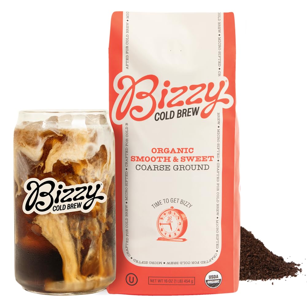 Bizzy Organic Cold Brew Coffee | Smooth & Sweet Blend | Coarse Ground Coffee | Micro Sifted | Specialty Grade | 100% Arabica | 1 LB Bizzy Organic Cold Brew Coffee | Smooth & Sweet Blend | Coarse Ground Coffee | Micro Sifted | Specialty Grade | 100% Arabica | 1 LB