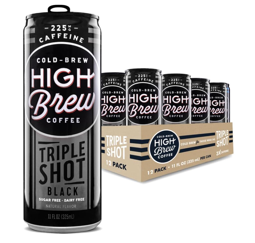 High Brew Coffee | Lightly Sweetened Cold Brew Iced Coffee with Pure Cane Sugar – 225 mg Natural Caffeine, Patiently Brewed, Never Heated. Low-Acid, Ready-to-Drink | 8 oz Can (Triple Shot Black)
