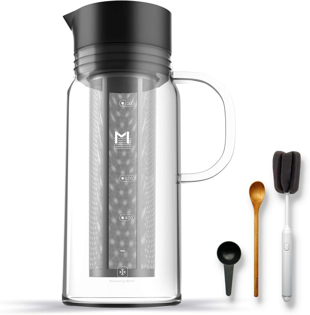 Cold Brew Coffee Maker, 34oz/1L Iced Coffee Pitcher with Removable Stainless Steel Filter, Glass Cold Brew Pitcher for Homemade Iced Coffee, Ice Tea Cold Brew Coffee Maker, 34oz/1L Iced Coffee Pitcher with Removable Stainless Steel Filter, Glass Cold Brew Pitcher for Homemade Iced Coffee, Ice Tea
