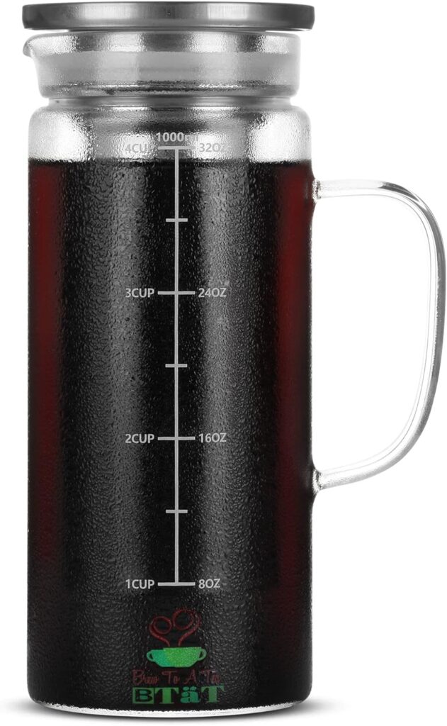 BTaT- Cold Brew Coffee Maker, Iced Coffee Maker, 1 Quart, 32 oz, Iced Tea Maker, Cold Brew Maker, Tea Pitcher, Coffee Accessories, Iced Tea Pitcher, Cold Brew System, Cold Brew Pitcher BTaT- Cold Brew Coffee Maker, Iced Coffee Maker, 1 Quart, 32 oz, Iced Tea Maker, Cold Brew Maker, Tea Pitcher, Coffee Accessories, Iced Tea Pitcher, Cold Brew System, Cold Brew Pitcher