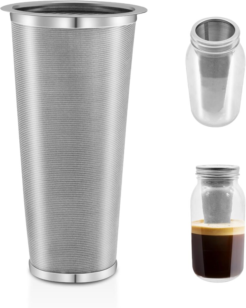 Cold Brew Coffee Filter for Wide Mouth Mason Jar, 304 Stainless Steel Filter Ultra Fine Mesh for Cold Brew, Iced Coffee and Iced Tea 1 Quart Wide Mouth Mason Jars Cold Brew Coffee Filter for Wide Mouth Mason Jar, 304 Stainless Steel Filter Ultra Fine Mesh for Cold Brew, Iced Coffee and Iced Tea 1 Quart Wide Mouth Mason Jars