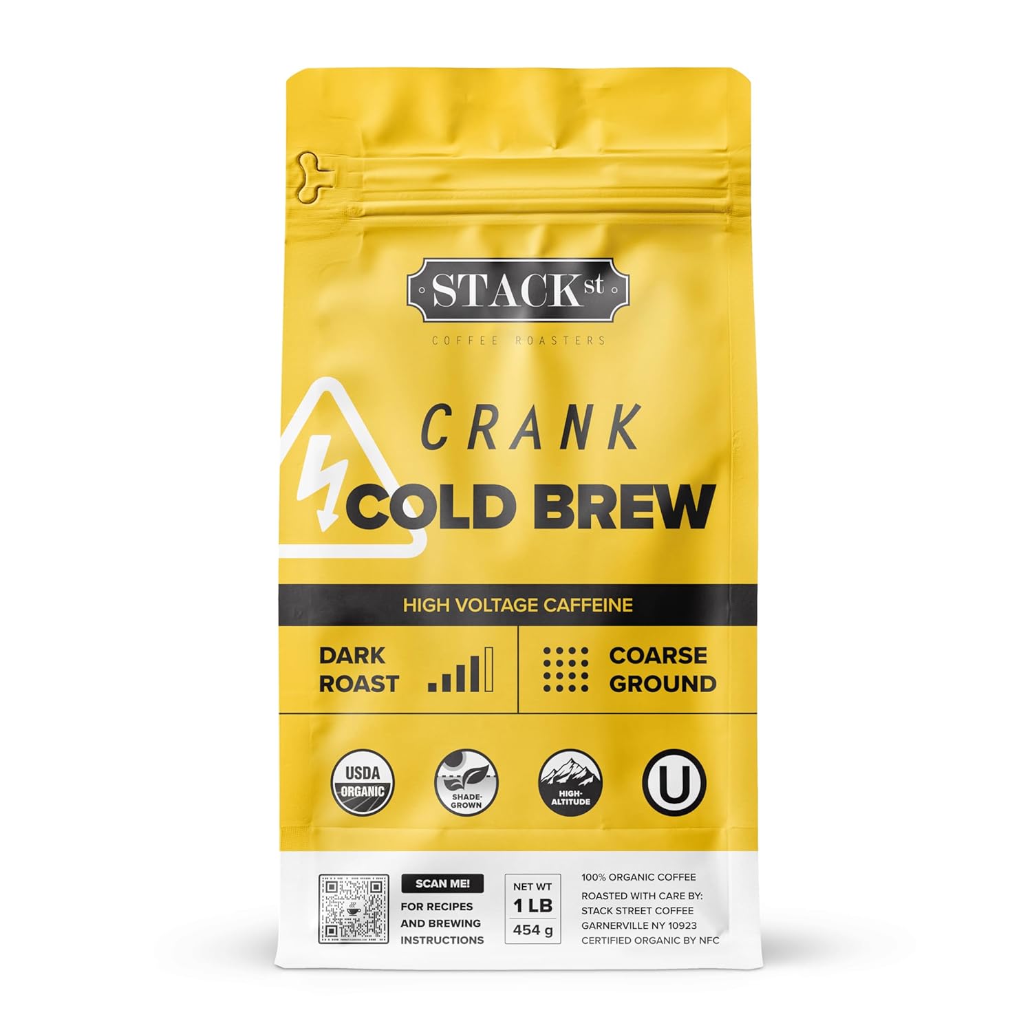 Organic Cold Brew Coffee Coarse Ground 1 LB – CRANK High Voltage Caffeine Dark Roast, Coarse Grind – By Stack Street Organic Cold Brew Coffee Coarse Ground 1 LB – CRANK High Voltage Caffeine Dark Roast, Coarse Grind – By Stack Street