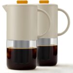 Delove Cold Brew Coffee Maker with Auto Spout – Shatterproof Plastic Shell, Wide Mouth Design – 62 oz (1.9 Quart) Iced Tea Glass Carafe with Removable Removable Mesh Filter (2, Beige)