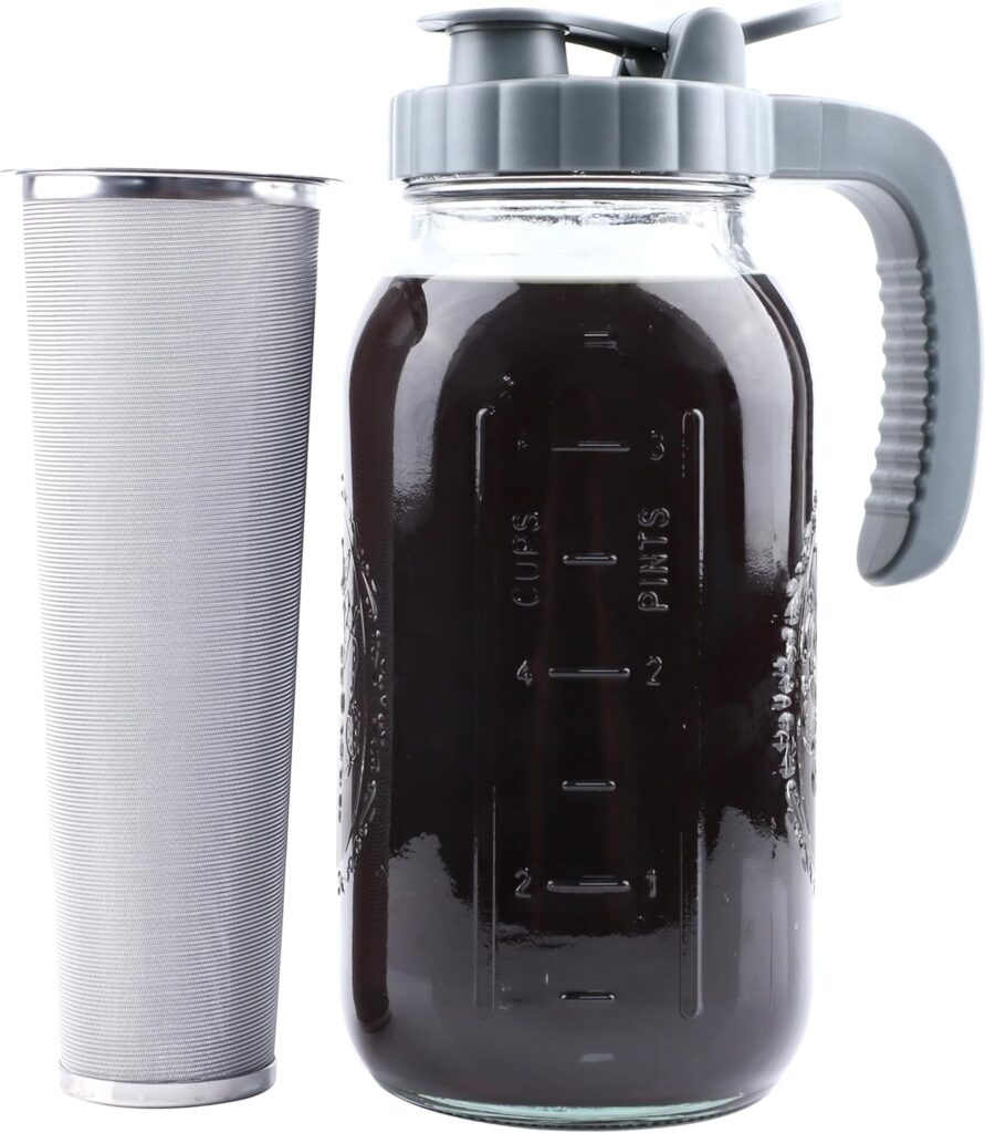 Cold Brew Coffee Maker 64 OZ Mason Jar Cold Brew Pitcher With Infuser 2 Quart Wide Mouth Iced Coffee Maker With Pour Spout Lid And Handle Half Gallon Airtight & Leakproof Pitcher For Fridge Cold Brew Coffee Maker 64 OZ Mason Jar Cold Brew Pitcher With Infuser 2 Quart Wide Mouth Iced Coffee Maker With Pour Spout Lid And Handle Half Gallon Airtight & Leakproof Pitcher For Fridge
