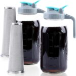 Cold Brew Coffee Maker 64 Oz Wide Mouth Mason Jar Iced Coffee Maker 2 Set Half Gallon Glass Pitcher With Strainer 2 Quart Cold Brew Pitcher With Spout Lids For Fridge, Lemonade, Cold Brew, Milk