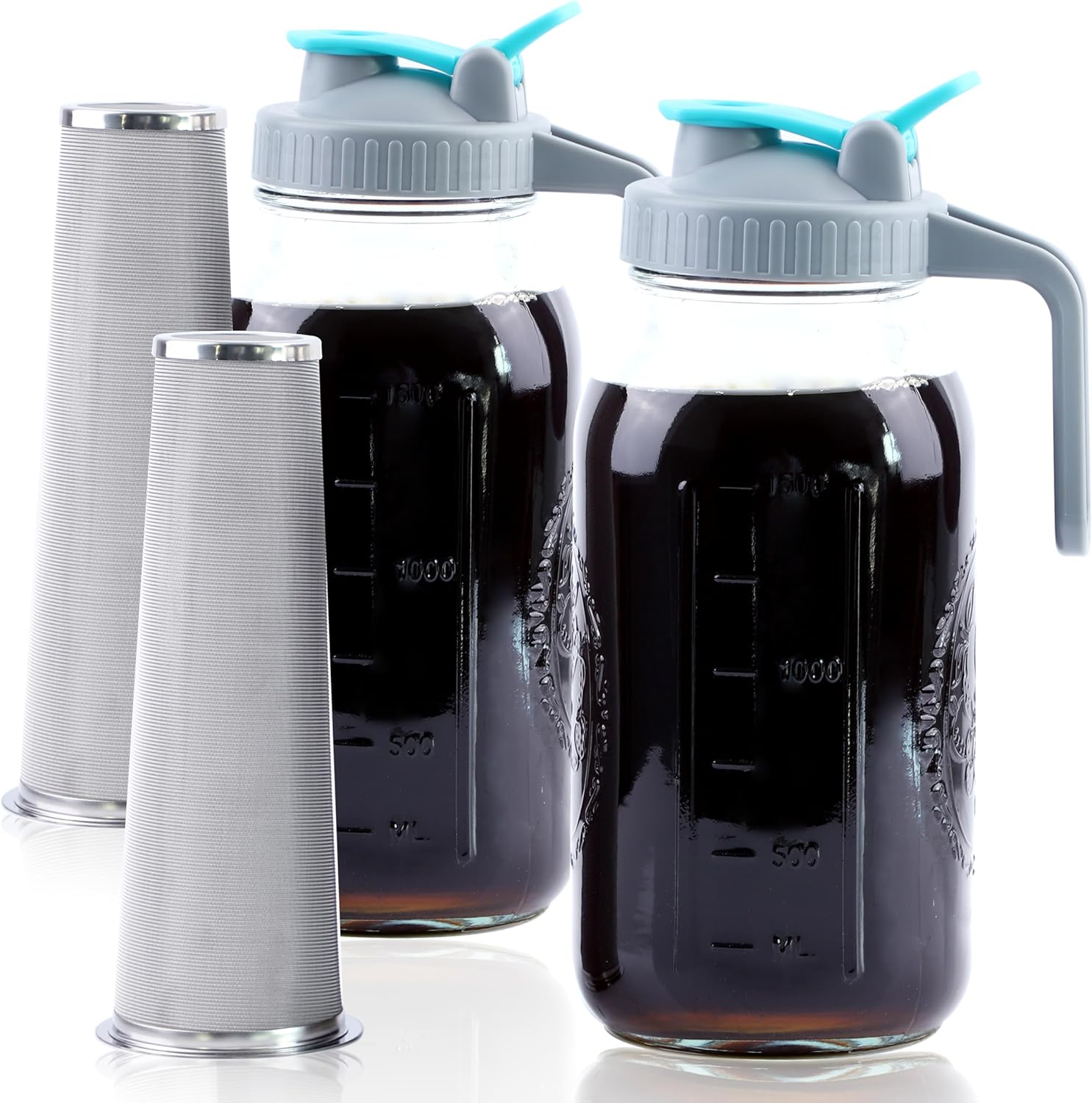 Cold Brew Coffee Maker 64 Oz Wide Mouth Mason Jar Iced Coffee Maker 2 Set Half Gallon Glass Pitcher With Strainer 2 Quart Cold Brew Pitcher With Spout Lids For Fridge, Lemonade, Cold Brew, Milk Cold Brew Coffee Maker 64 Oz Wide Mouth Mason Jar Iced Coffee Maker 2 Set Half Gallon Glass Pitcher With Strainer 2 Quart Cold Brew Pitcher With Spout Lids For Fridge, Lemonade, Cold Brew, Milk