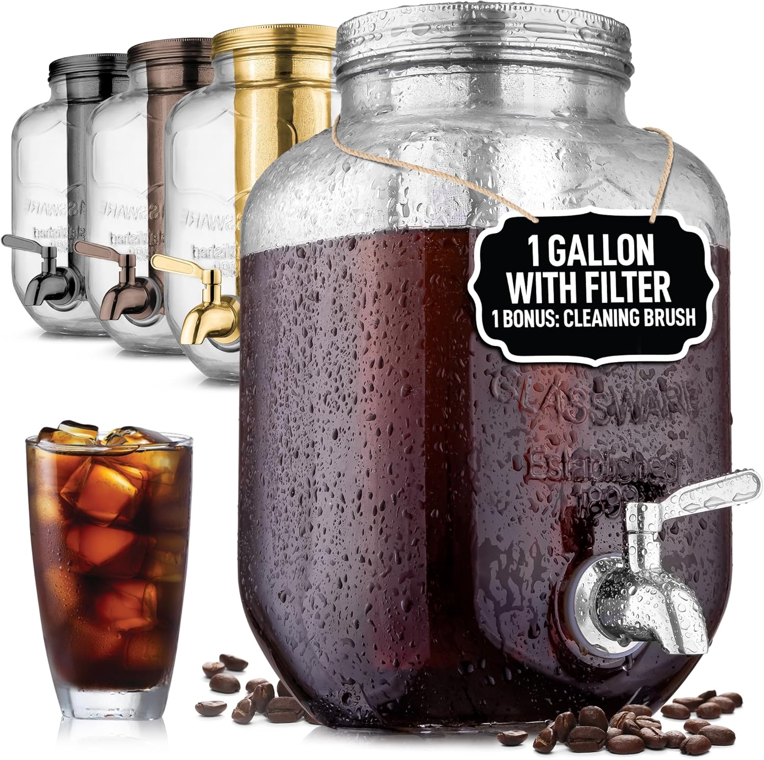 Zulay Kitchen 1 Gallon Cold Brew Coffee Maker – Thick Glass Pitcher with Stainless Steel Filter, Lid & Spout – Large Mason Jar Container Dispenser – Iced Coffee & Sun Tea Brewer for Fridge – Silver Zulay Kitchen 1 Gallon Cold Brew Coffee Maker – Thick Glass Pitcher with Stainless Steel Filter, Lid & Spout – Large Mason Jar Container Dispenser – Iced Coffee & Sun Tea Brewer for Fridge – Silver