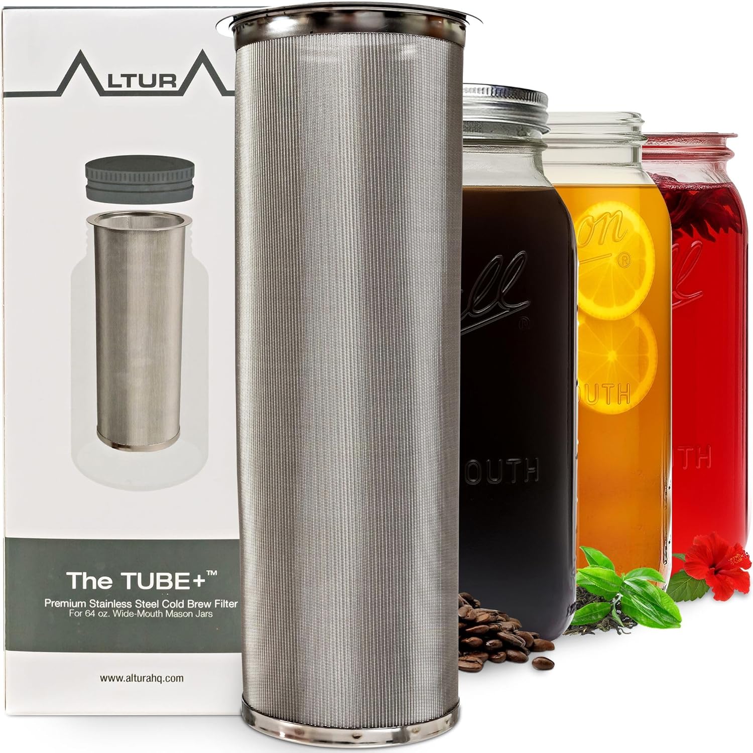 Altura The TUBE+ Cold Brew Coffee Maker and Tea Infuser for Wide Mouth Mason Jars – Stainless Steel Cold Brew Filter Strainer for Iced Coffee, Fruit Water & More – (64oz/2qt) Altura The TUBE+ Cold Brew Coffee Maker and Tea Infuser for Wide Mouth Mason Jars – Stainless Steel Cold Brew Filter Strainer for Iced Coffee, Fruit Water & More – (64oz/2qt)