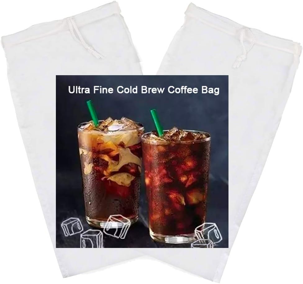 Tinnkee 2 Pack Cold Brew Coffee Bag,120 Micro Food Grade Nylon Ultra Fine Mesh, 8.6×5 inch Reusable Cold Brew Coffee Filter with Seamless Bottom, Coffee Maker Tinnkee 2 Pack Cold Brew Coffee Bag,120 Micro Food Grade Nylon Ultra Fine Mesh, 8.6×5 inch Reusable Cold Brew Coffee Filter with Seamless Bottom, Coffee Maker