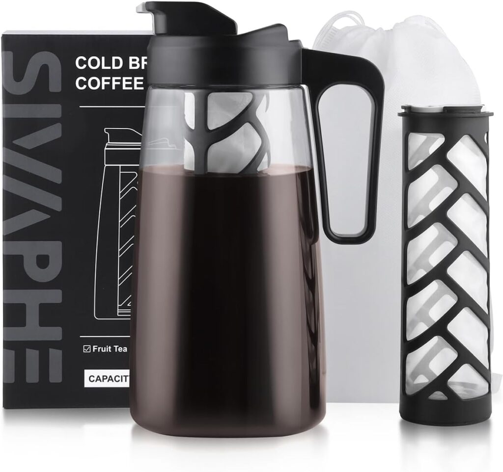 Sivaphe Large Ice Cold Coffee Maker 2 Quart, Dishwasher Safty Traitan Carafe Pitcher Leak Proof, Reusable Filter 64 oz Iced Hot Coffee Tea Method Brewer Sivaphe Large Ice Cold Coffee Maker 2 Quart, Dishwasher Safty Traitan Carafe Pitcher Leak Proof, Reusable Filter 64 oz Iced Hot Coffee Tea Method Brewer