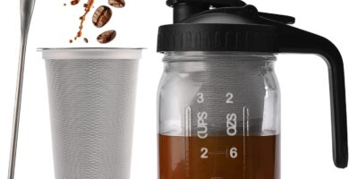 TECHSHARE Cold Brew Coffee Maker Jar 32oz – Heavy Duty Mason Pitcher with Stainless Steel Filter, Wide Mouth Spout Lid & Handle for Iced Coffee, Tea, Lemonade, and Fresh Fruit Drinks TECHSHARE Cold Brew Coffee Maker Jar 32oz – Heavy Duty Mason Pitcher with Stainless Steel Filter, Wide Mouth Spout Lid & Handle for Iced Coffee, Tea, Lemonade, and Fresh Fruit Drinks