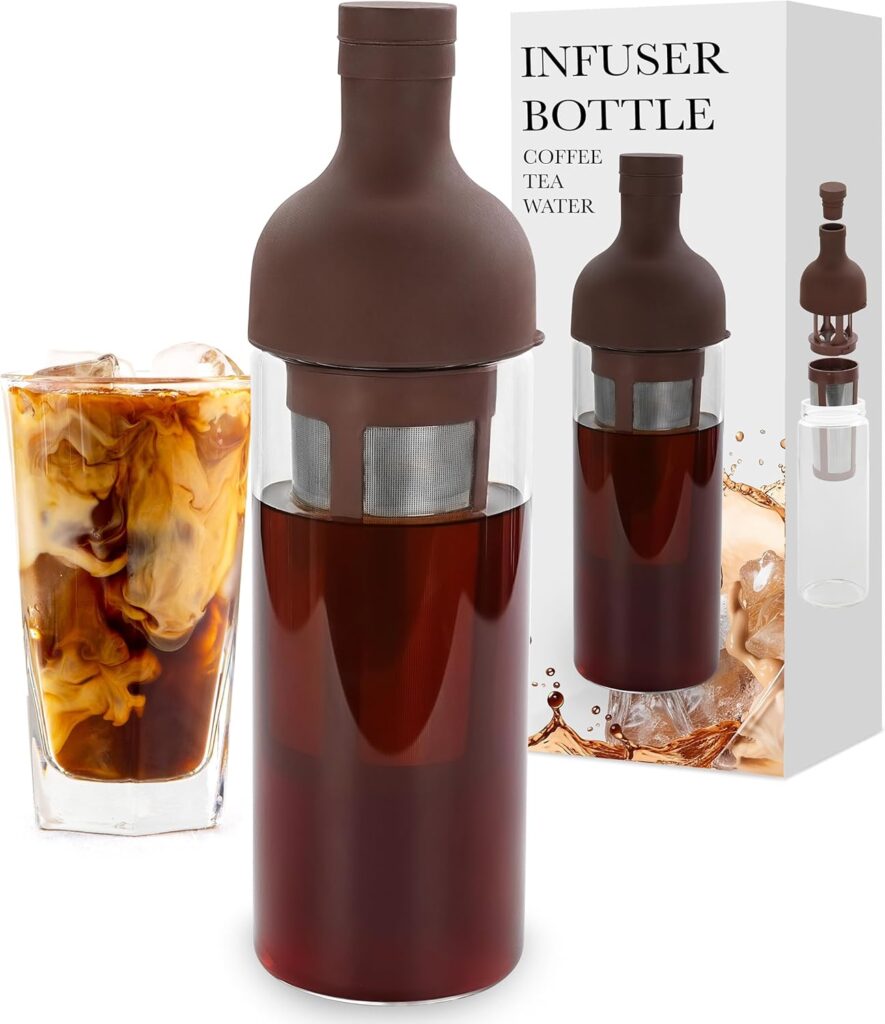 Cold Brew Bottle, 27oz Wine Bottle Shape Tumbler for Iced Coffee or Tea Infuser with Removable Filter- Heatproof Glass, Easy To Hold and Pour Cold Brew Bottle, 27oz Wine Bottle Shape Tumbler for Iced Coffee or Tea Infuser with Removable Filter- Heatproof Glass, Easy To Hold and Pour