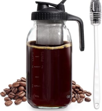 COOK WITH COLOR Cold Brew Coffee Maker – 64oz Mason Jar Pitcher with Stainless Steel Filter, Airtight Glass Jar, Pour Spout Lid & Handle, Ideal for Iced Coffee & Tea, Includes Brush, Black COOK WITH COLOR Cold Brew Coffee Maker – 64oz Mason Jar Pitcher with Stainless Steel Filter, Airtight Glass Jar, Pour Spout Lid & Handle, Ideal for Iced Coffee & Tea, Includes Brush, Black